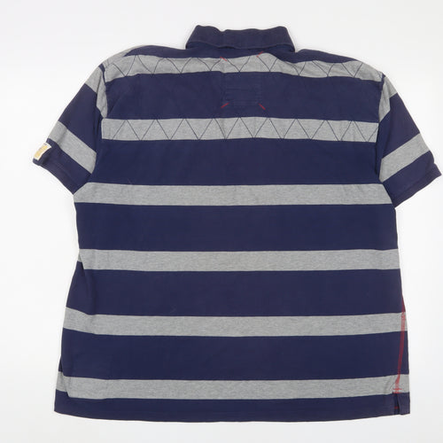 NEXT Mens Blue Striped Cotton Polo Size 2XL Collared Button - Embroidered