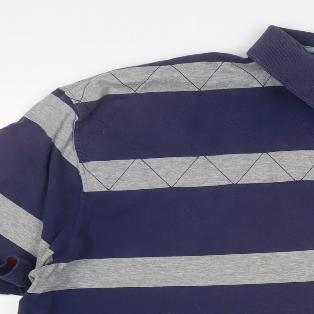 NEXT Mens Blue Striped Cotton Polo Size 2XL Collared Button - Embroidered