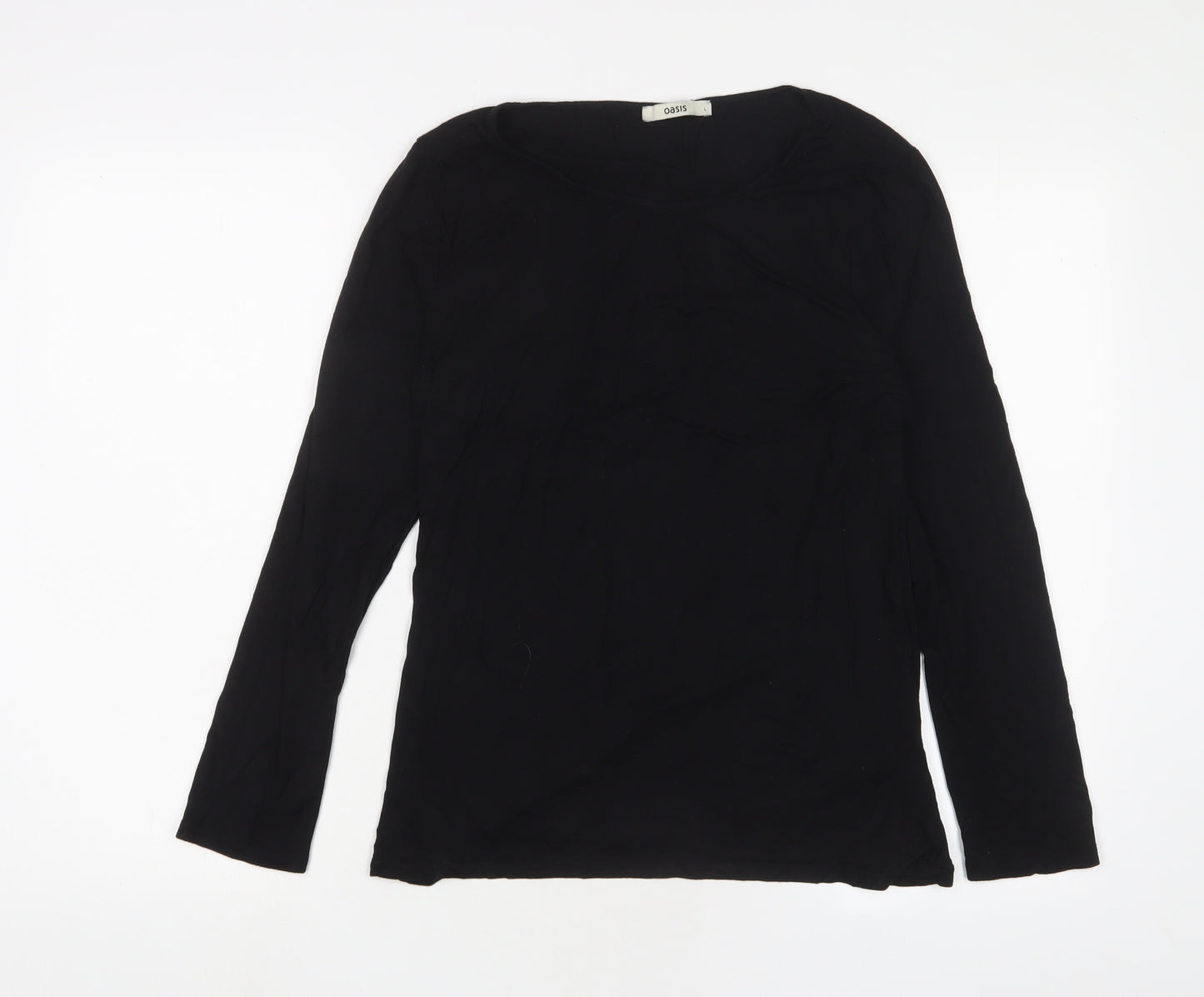 Oasis Womens Black Viscose Basic T-Shirt Size L Boat Neck