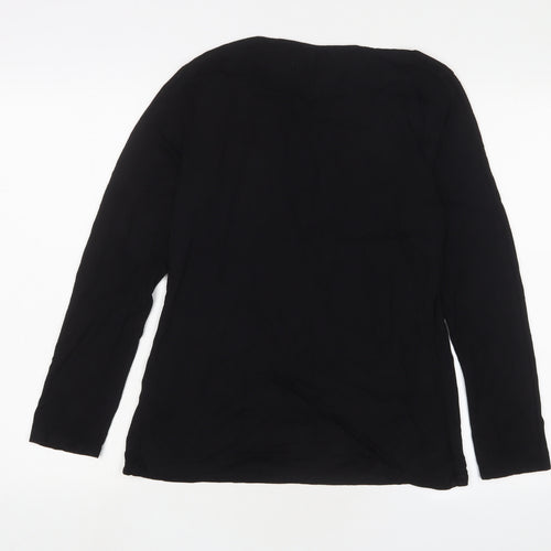 Oasis Womens Black Viscose Basic T-Shirt Size L Boat Neck