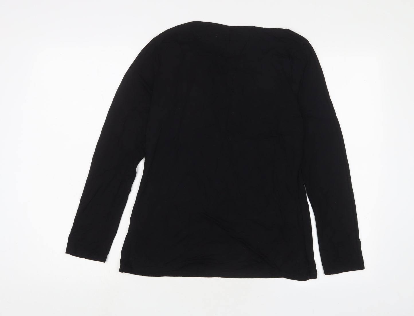 Oasis Womens Black Viscose Basic T-Shirt Size L Boat Neck