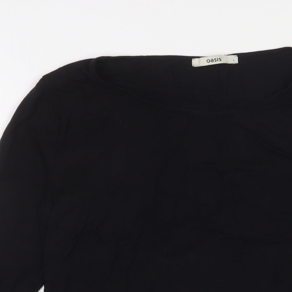 Oasis Womens Black Viscose Basic T-Shirt Size L Boat Neck