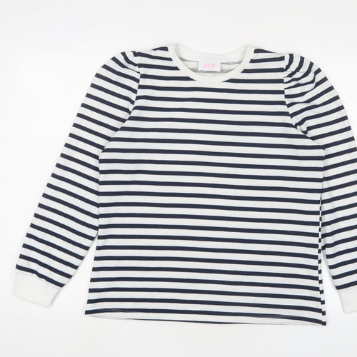 Savida Womens White Striped Cotton Pullover Sweatshirt Size L Pullover