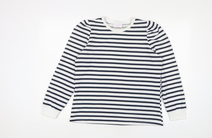 Savida Womens White Striped Cotton Pullover Sweatshirt Size L Pullover