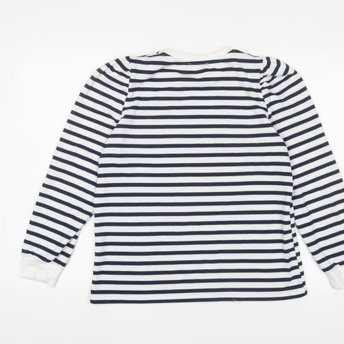 Savida Womens White Striped Cotton Pullover Sweatshirt Size L Pullover