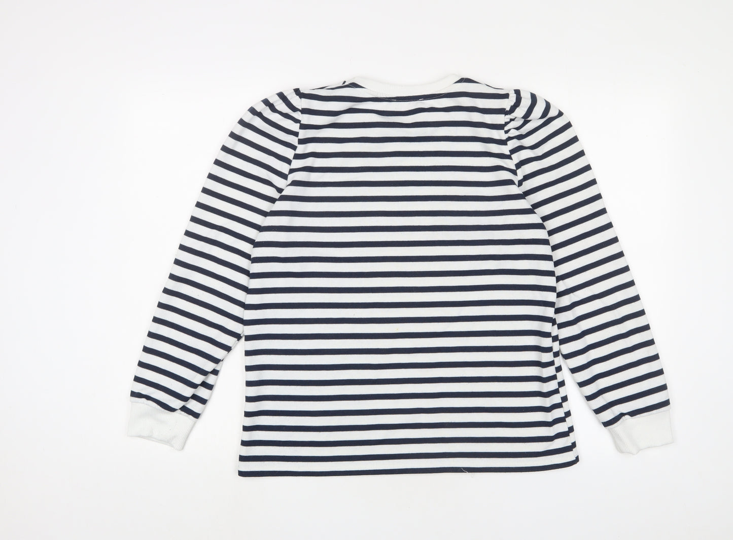 Savida Womens White Striped Cotton Pullover Sweatshirt Size L Pullover
