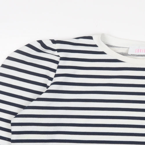 Savida Womens White Striped Cotton Pullover Sweatshirt Size L Pullover