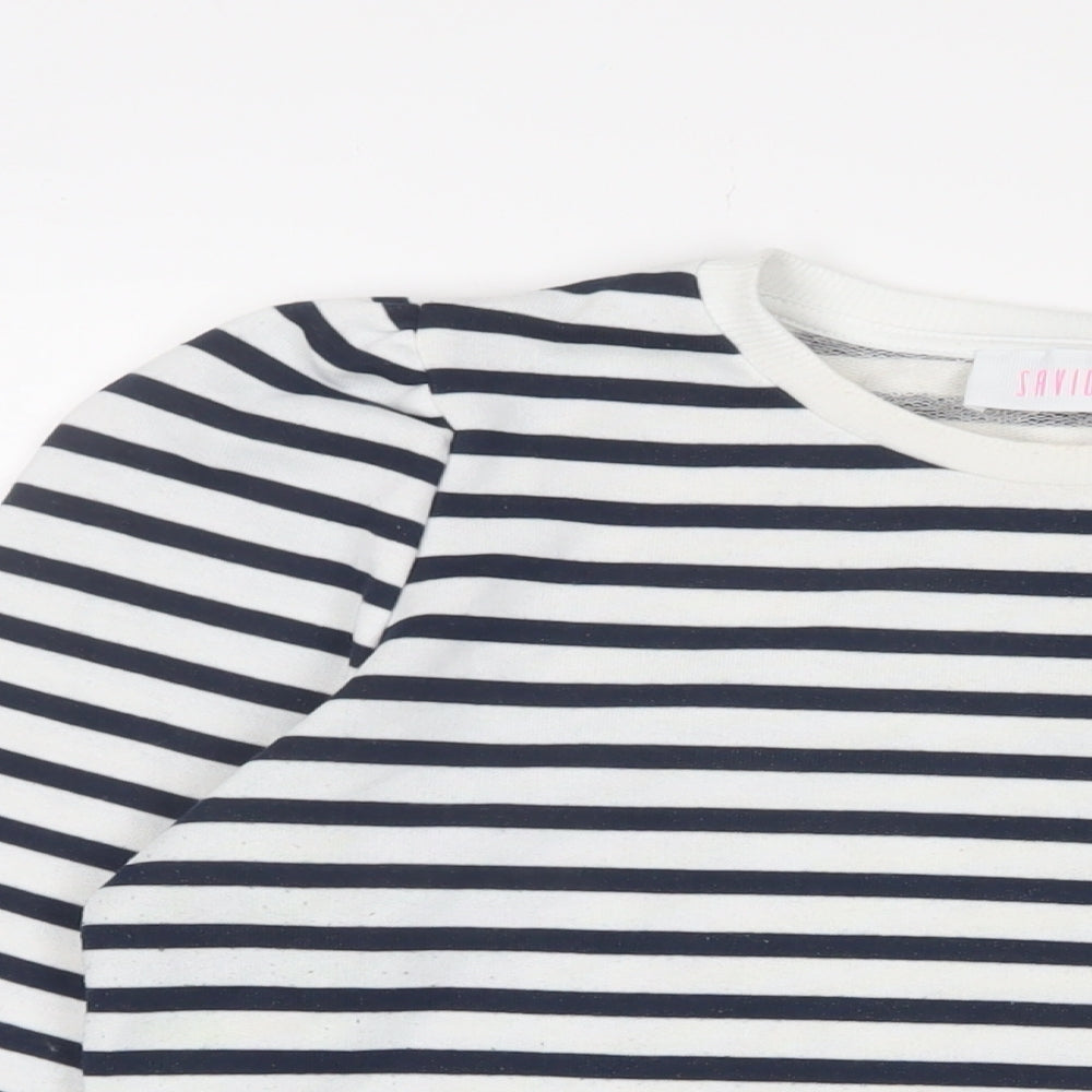 Savida Womens White Striped Cotton Pullover Sweatshirt Size L Pullover