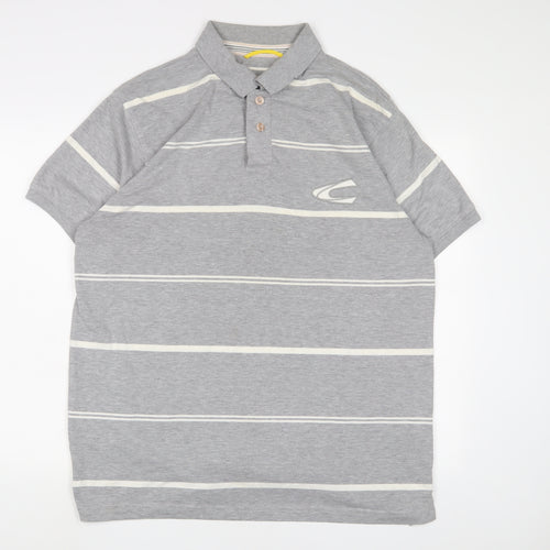 Camel Active Mens Grey Striped Cotton Polo Size 2XL Collared Button - Logo, Embroidered