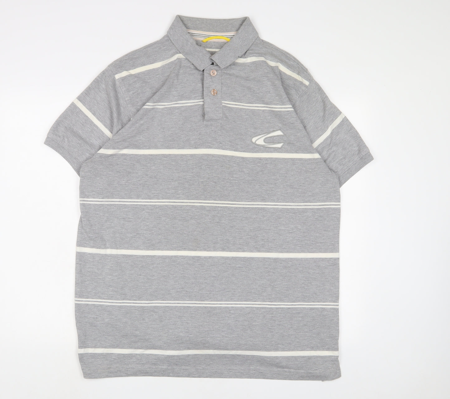 Camel Active Mens Grey Striped Cotton Polo Size 2XL Collared Button - Logo, Embroidered