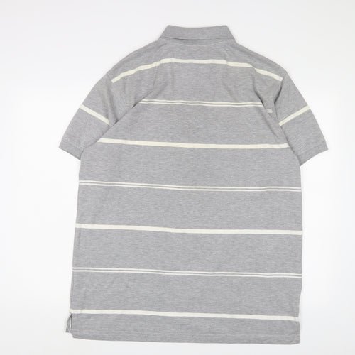 Camel Active Mens Grey Striped Cotton Polo Size 2XL Collared Button - Logo, Embroidered