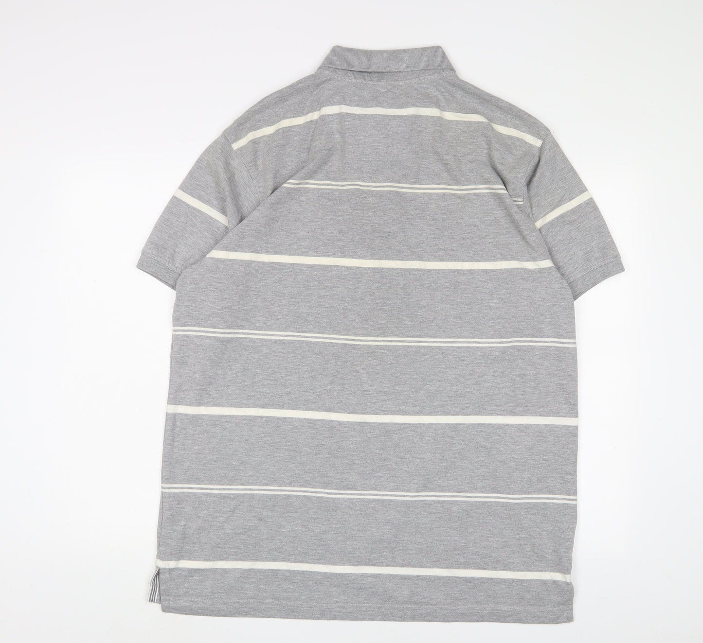 Camel Active Mens Grey Striped Cotton Polo Size 2XL Collared Button - Logo, Embroidered