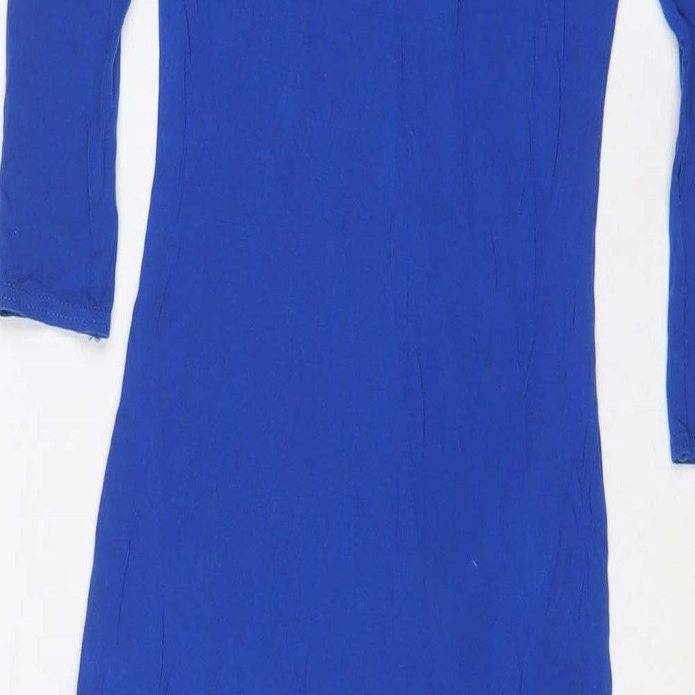 Miso Womens Blue Viscose Bodycon Size 8 Boat Neck Pullover