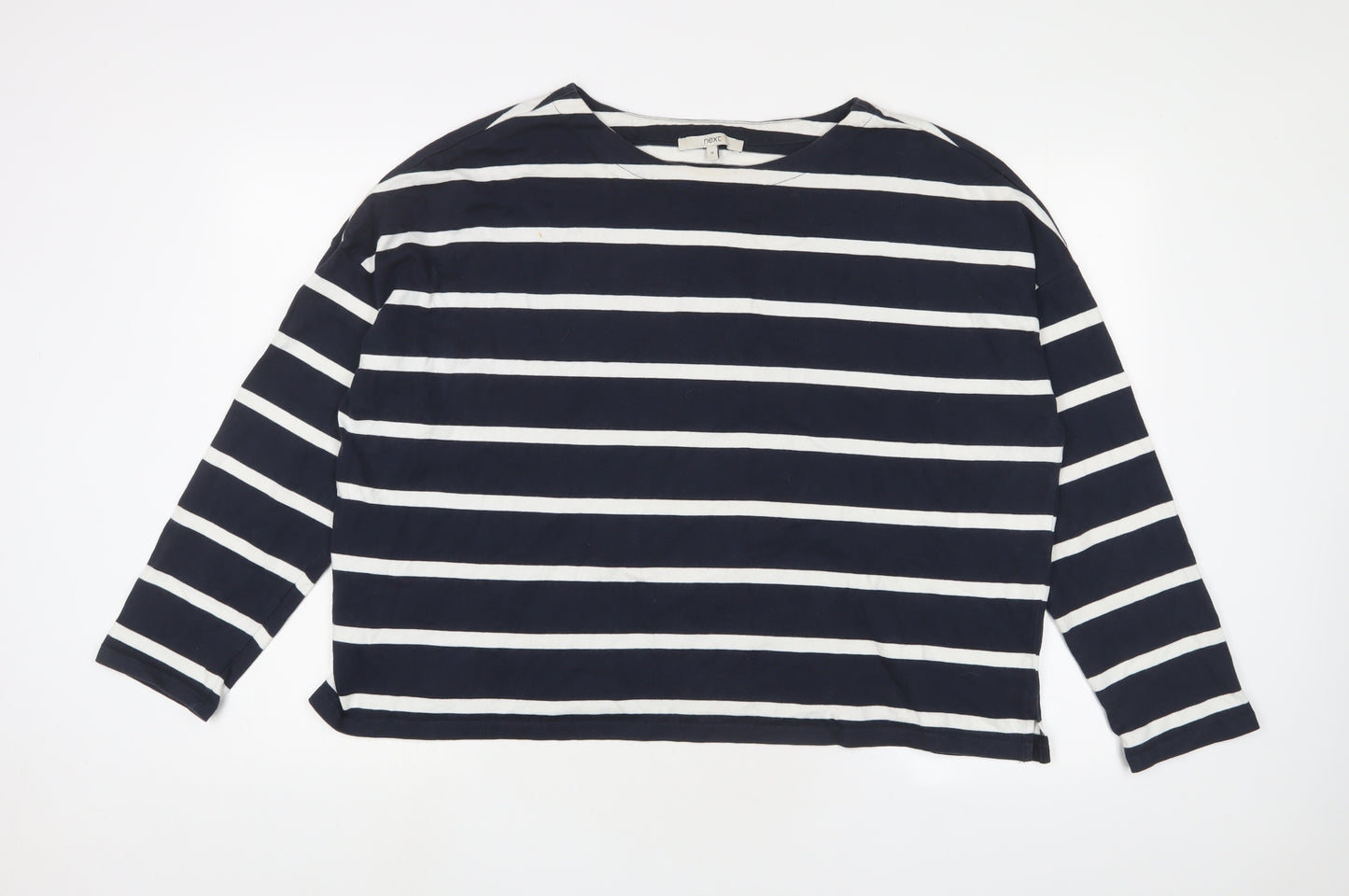 NEXT Womens Blue Striped Cotton Basic T-Shirt Size 18 Boat Neck