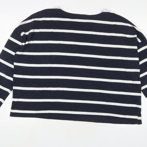 NEXT Womens Blue Striped Cotton Basic T-Shirt Size 18 Boat Neck