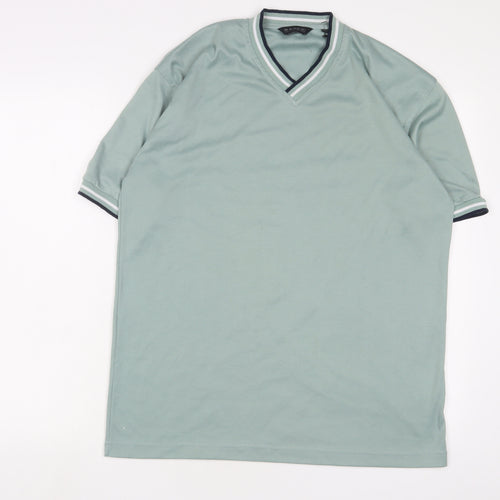 Baresi Mens Green Polyester T-Shirt Size L V-Neck