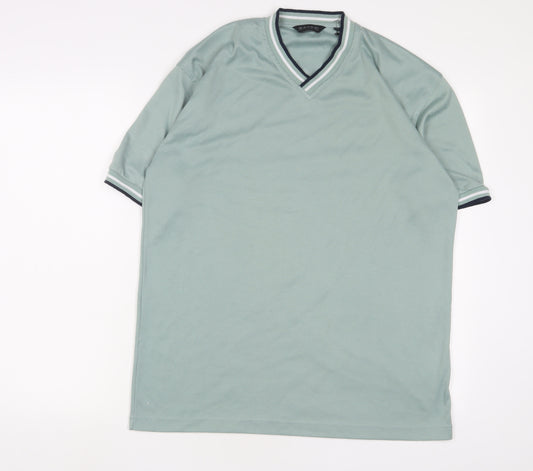 Baresi Mens Green Polyester T-Shirt Size L V-Neck