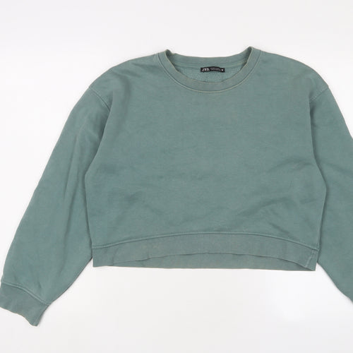 Zara Womens Blue Cotton Pullover Sweatshirt Size M Pullover
