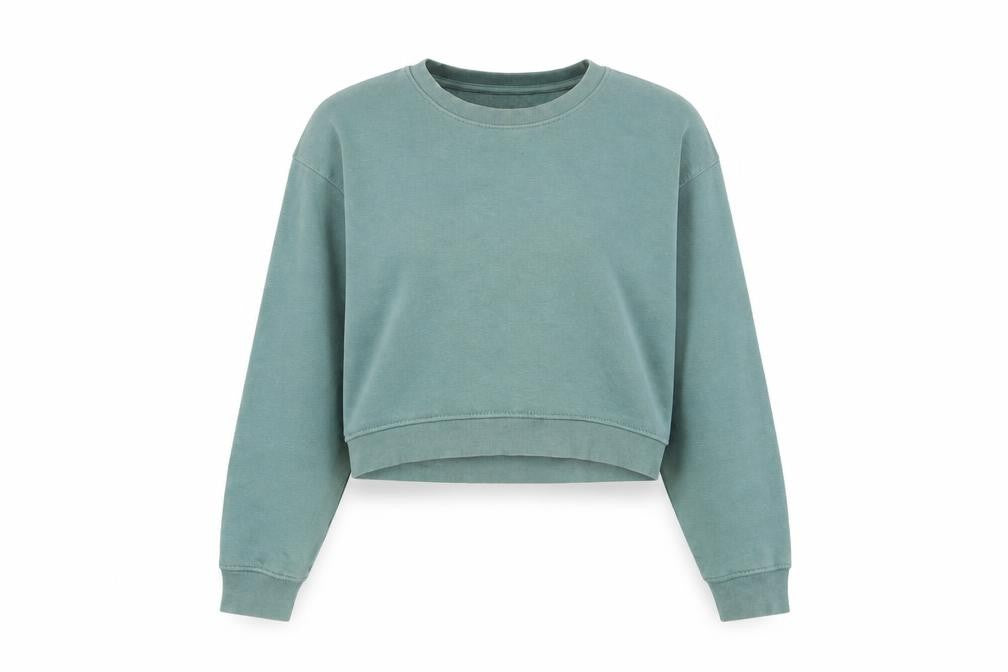 Front view of Zara women’s blue cotton pullover sweatshirt, size M, pullover