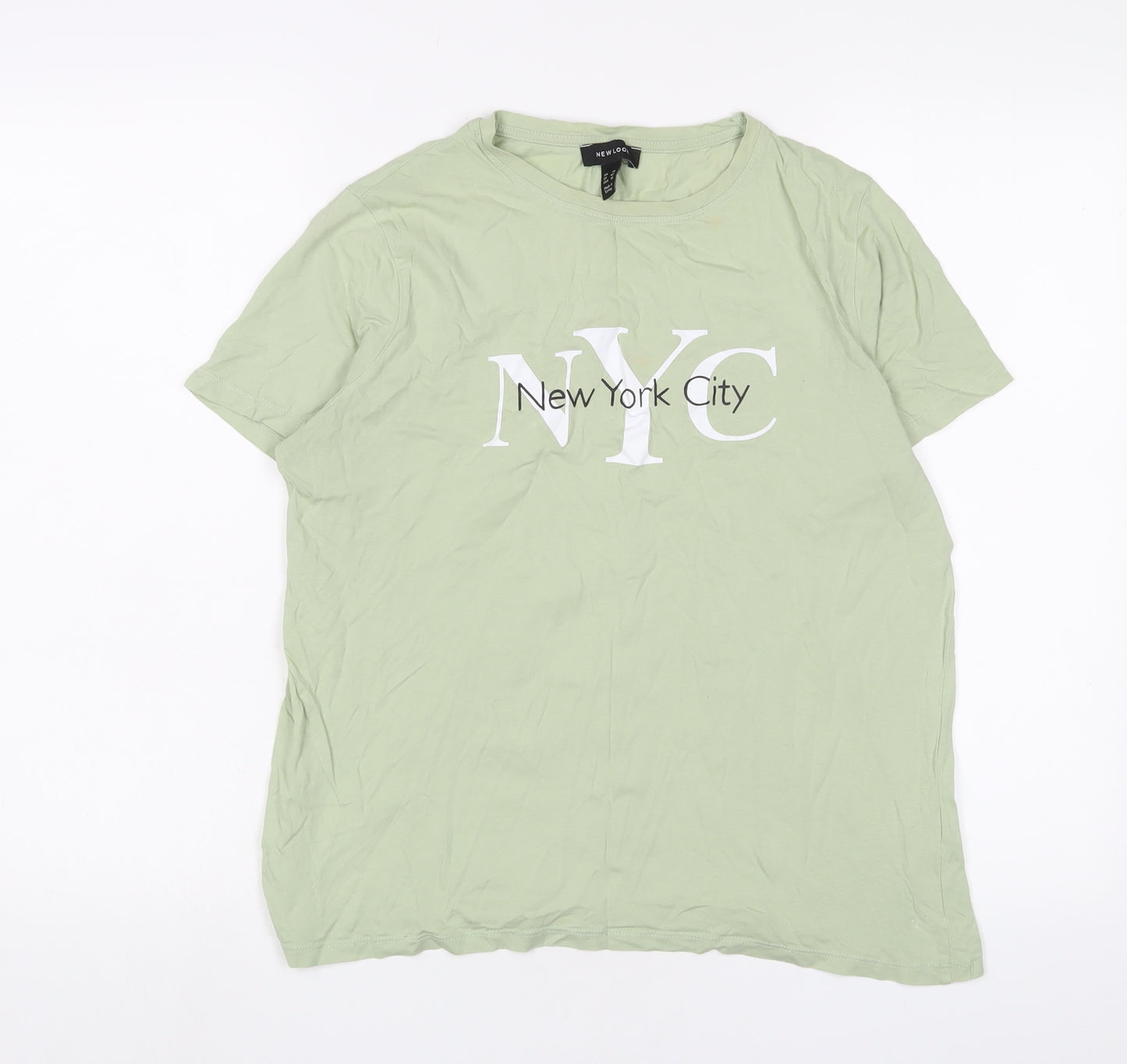 New Look Womens Green Cotton Basic T-Shirt Size 14 Crew Neck - New York City