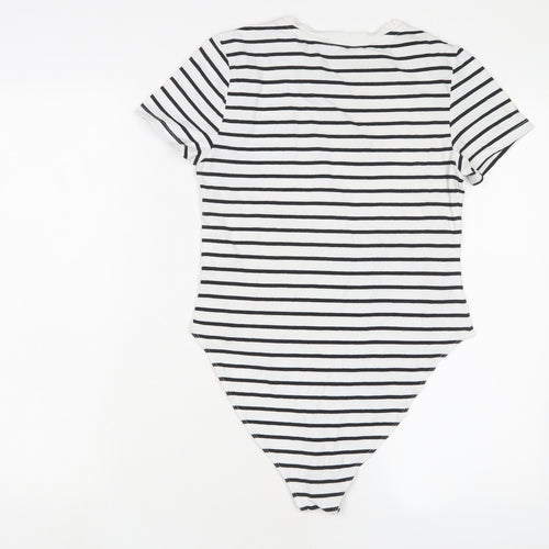 New Look Womens White Striped Cotton Bodysuit One-Piece Size 12 Snap