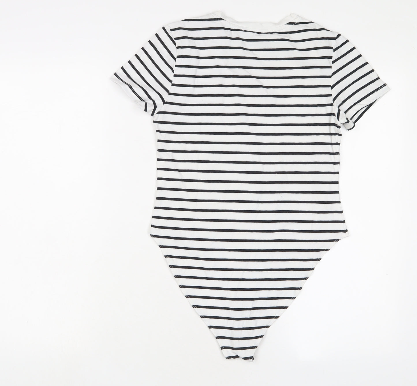 New Look Womens White Striped Cotton Bodysuit One-Piece Size 12 Snap