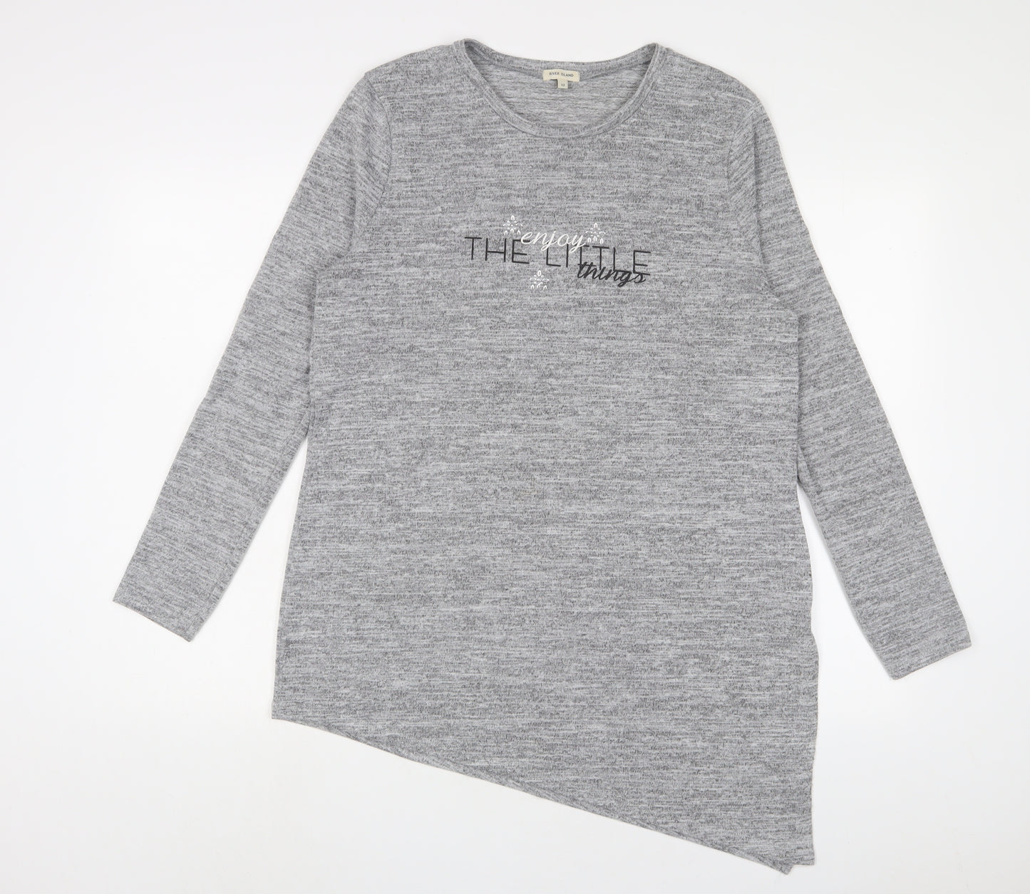 River Island Womens Grey Polyester Basic T-Shirt Size 12 Crew Neck