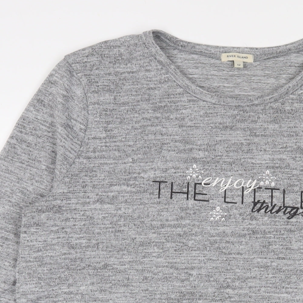 River Island Womens Grey Polyester Basic T-Shirt Size 12 Crew Neck