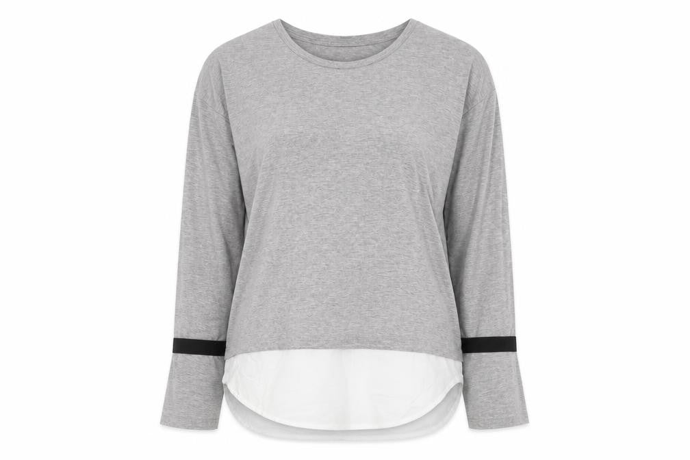 Front view of Bershka women’s grey polyester pullover sweatshirt, size S, pullover