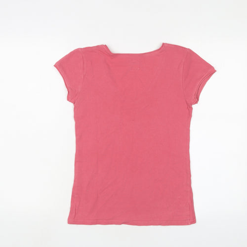 Zara Womens Pink Cotton Basic T-Shirt Size L V-Neck