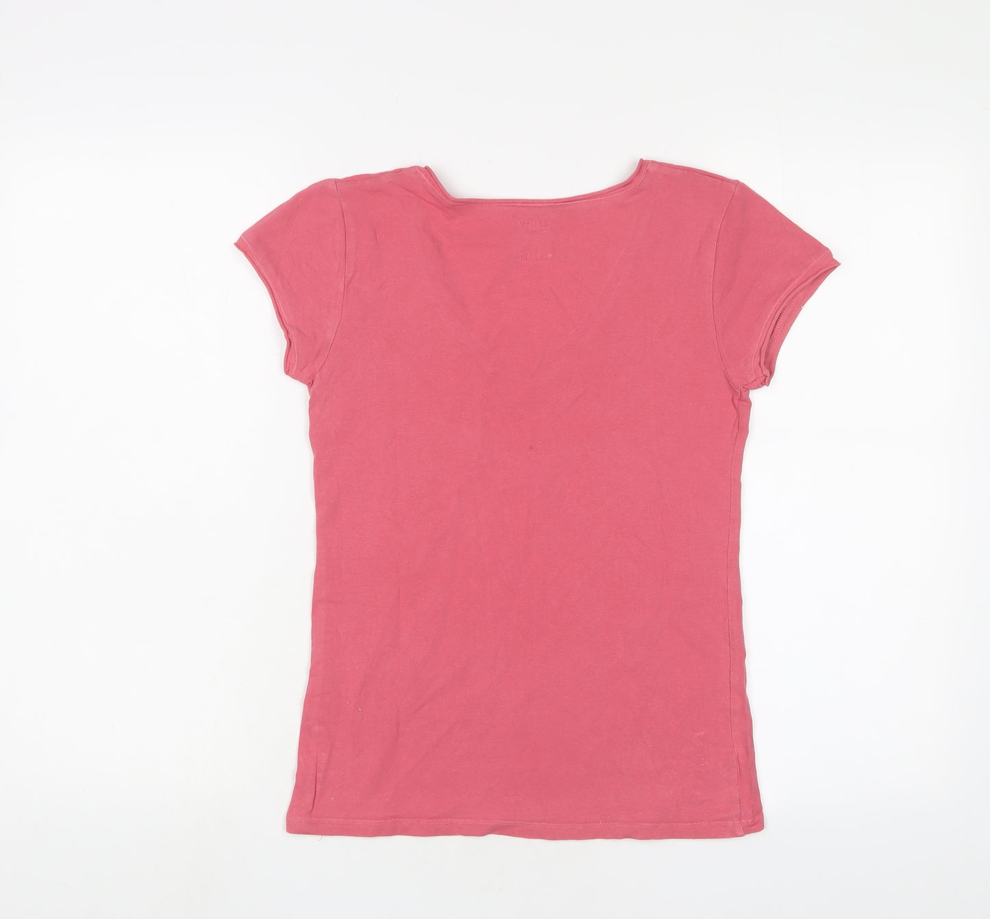 Zara Womens Pink Cotton Basic T-Shirt Size L V-Neck