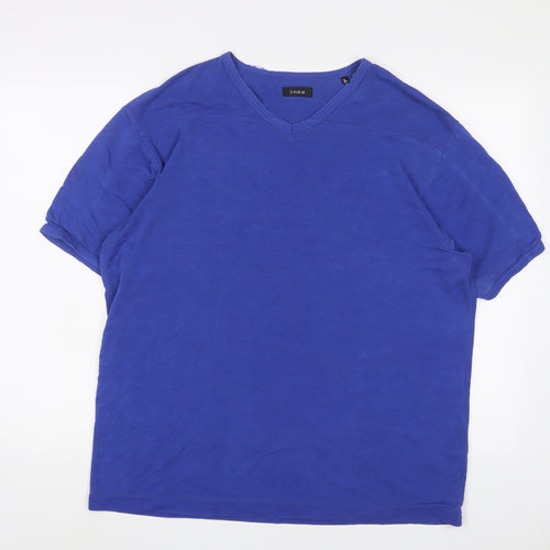 Linea Womens Blue Cotton Basic T-Shirt Size L V-Neck