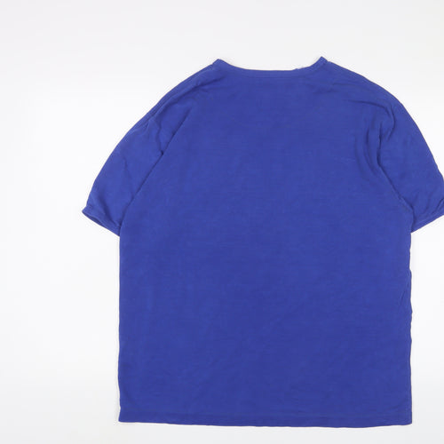 Linea Womens Blue Cotton Basic T-Shirt Size L V-Neck