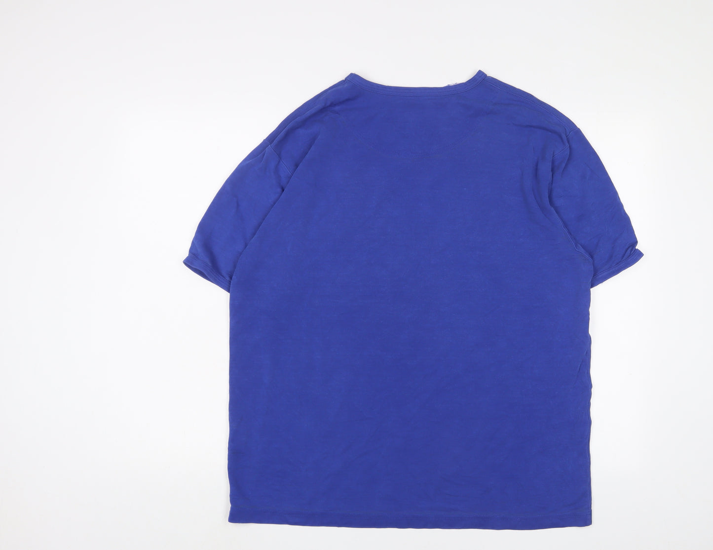 Linea Womens Blue Cotton Basic T-Shirt Size L V-Neck