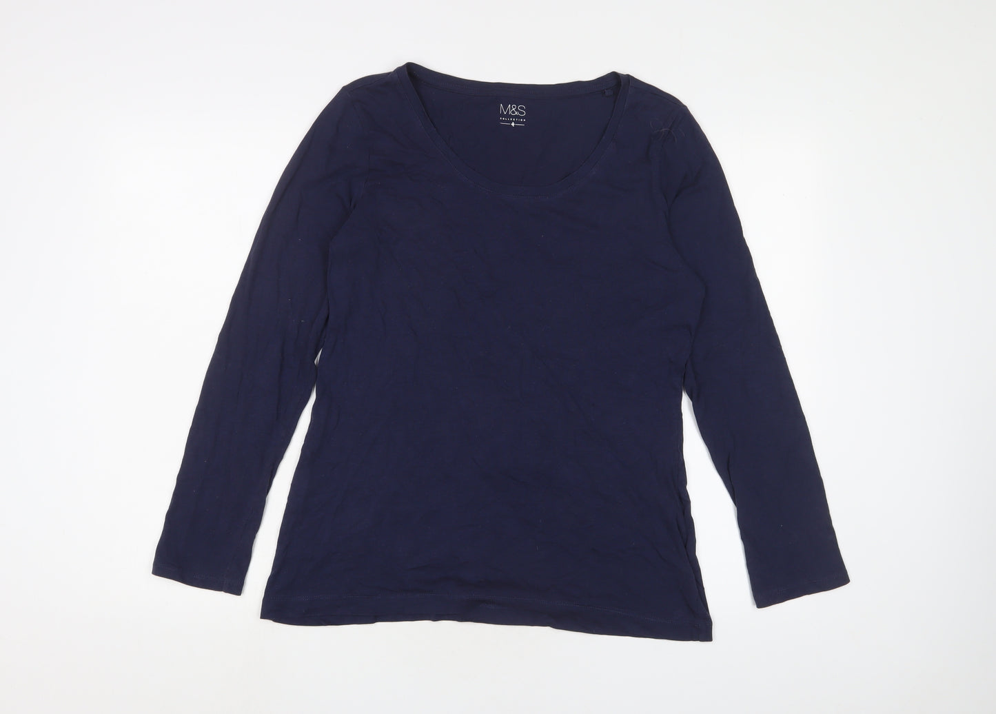 Marks and Spencer Womens Blue Cotton Basic T-Shirt Size 14 Crew Neck