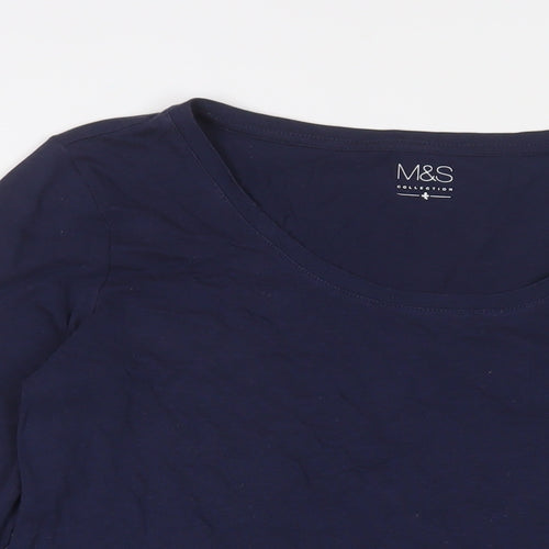 Marks and Spencer Womens Blue Cotton Basic T-Shirt Size 14 Crew Neck