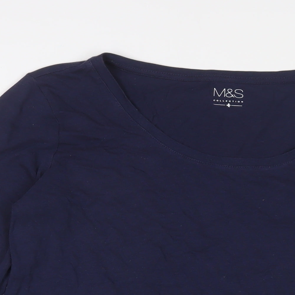 Marks and Spencer Womens Blue Cotton Basic T-Shirt Size 14 Crew Neck