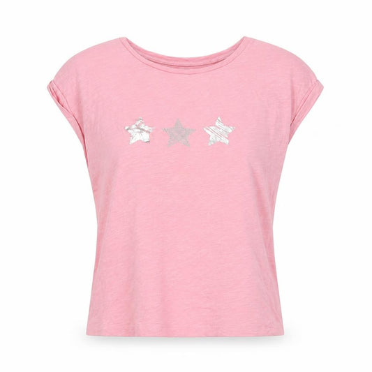 Front view of Next women’s pink cotton basic t-shirt, size UK 10, crew neck - stars
