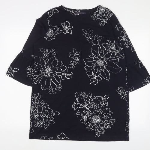 Marks and Spencer Womens Blue Floral Polyester Tunic T-Shirt Size 14 Boat Neck