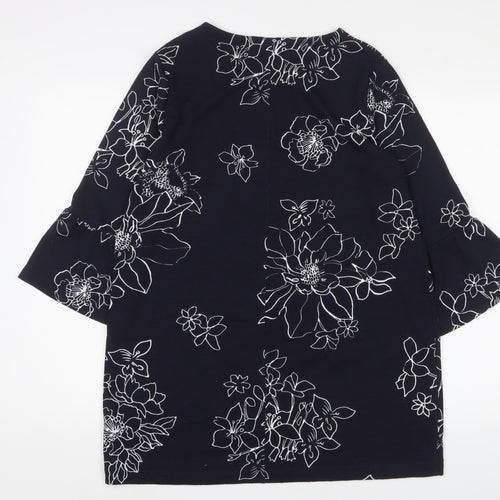 Marks and Spencer Womens Blue Floral Polyester Tunic T-Shirt Size 14 Boat Neck