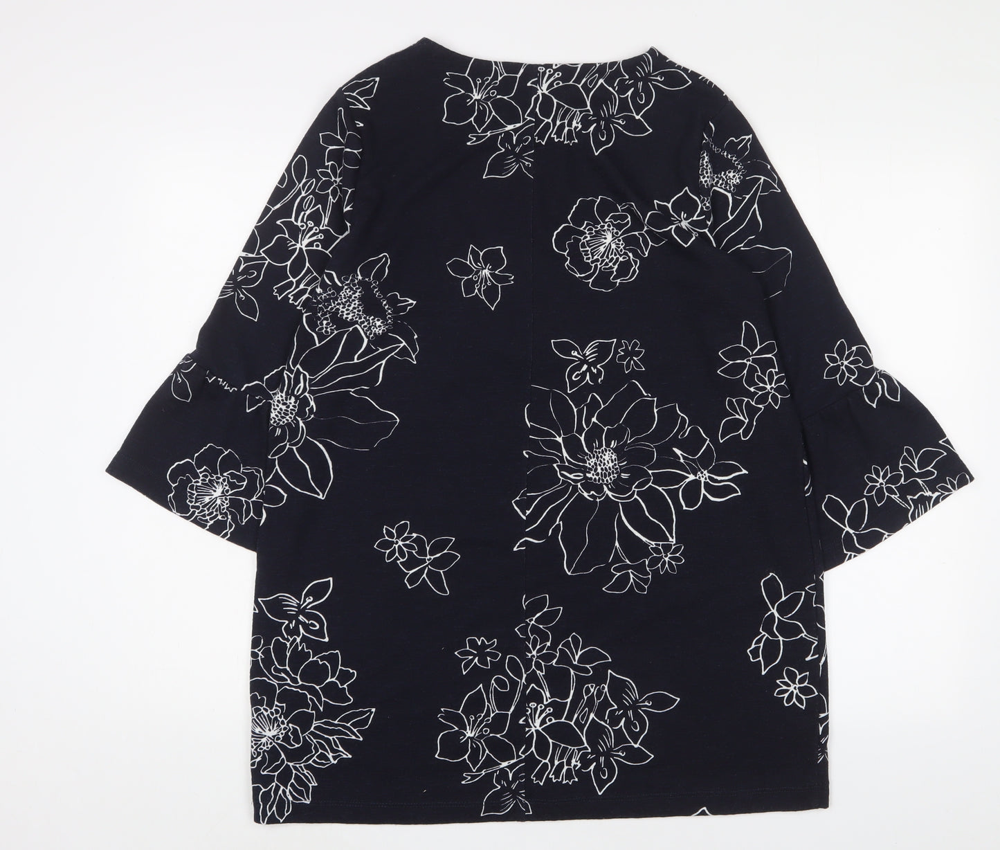 Marks and Spencer Womens Blue Floral Polyester Tunic T-Shirt Size 14 Boat Neck