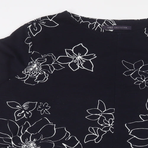 Marks and Spencer Womens Blue Floral Polyester Tunic T-Shirt Size 14 Boat Neck