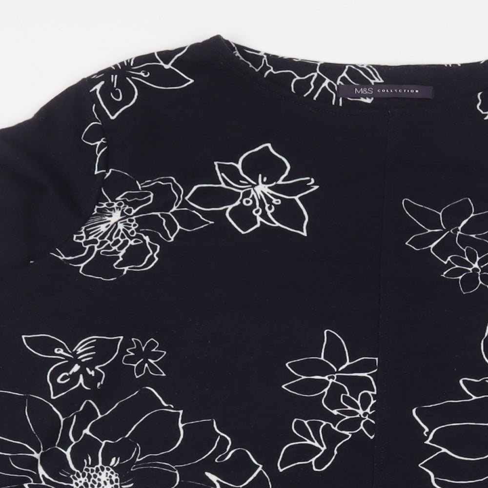 Marks and Spencer Womens Blue Floral Polyester Tunic T-Shirt Size 14 Boat Neck