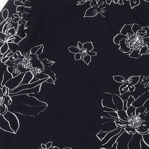 Marks and Spencer Womens Blue Floral Polyester Tunic T-Shirt Size 14 Boat Neck