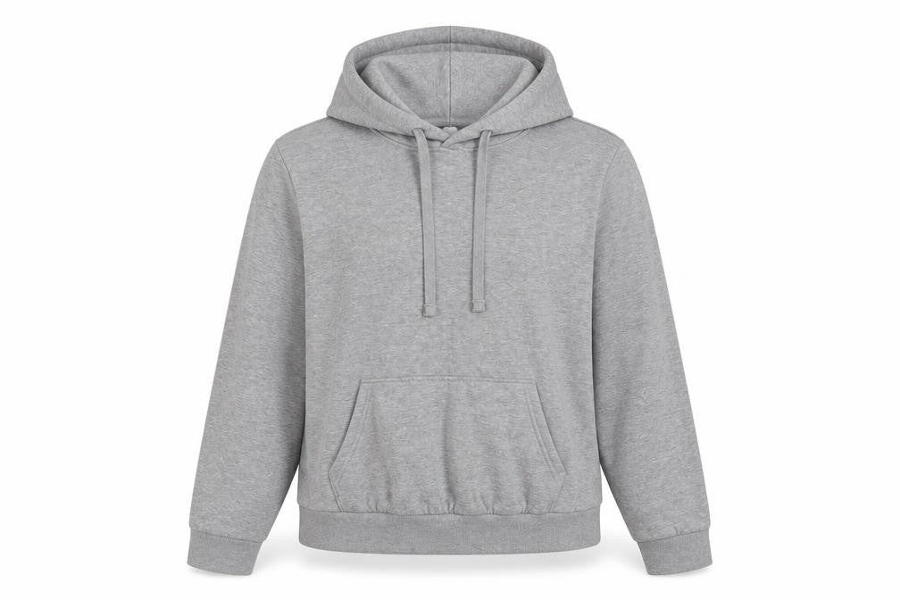 Front view of H&M women’s grey cotton pullover hoodie, size M, pullover