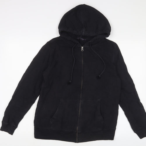 Marks and Spencer Womens Black Cotton Full Zip Hoodie Size 12 Zip