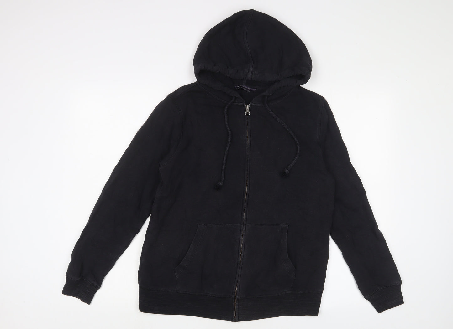 Marks and Spencer Womens Black Cotton Full Zip Hoodie Size 12 Zip