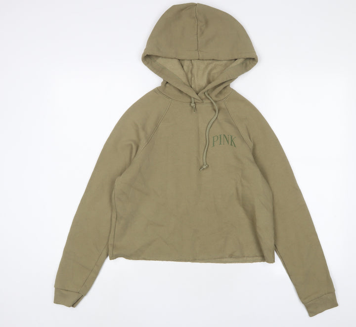PINK Womens Green Cotton Pullover Hoodie Size S Pullover