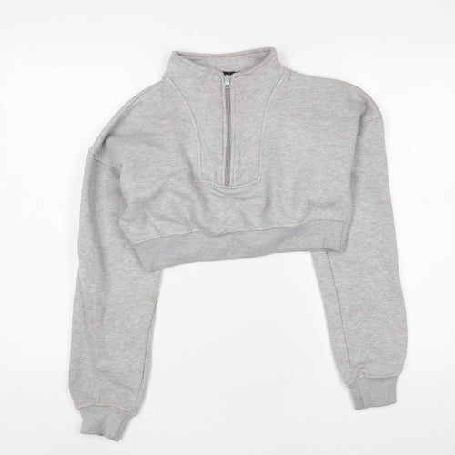 PRETTYLITTLETHING Womens Grey Cotton Pullover Sweatshirt Size S Zip