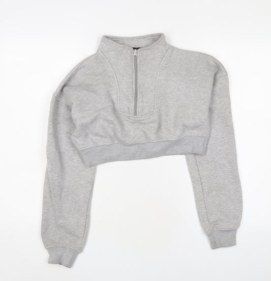 PRETTYLITTLETHING Womens Grey Cotton Pullover Sweatshirt Size S Zip